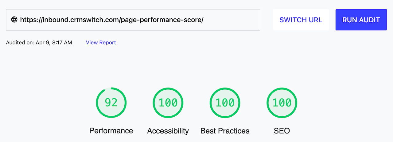WordPress Page Performance Score