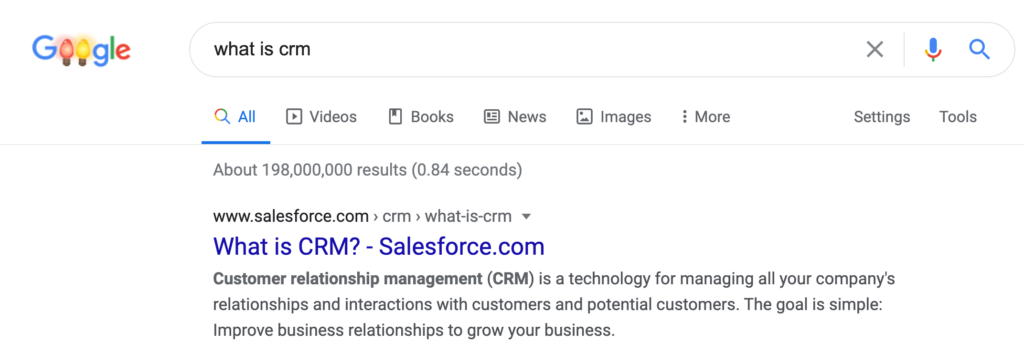 Organic Search Result for "What is CRM"