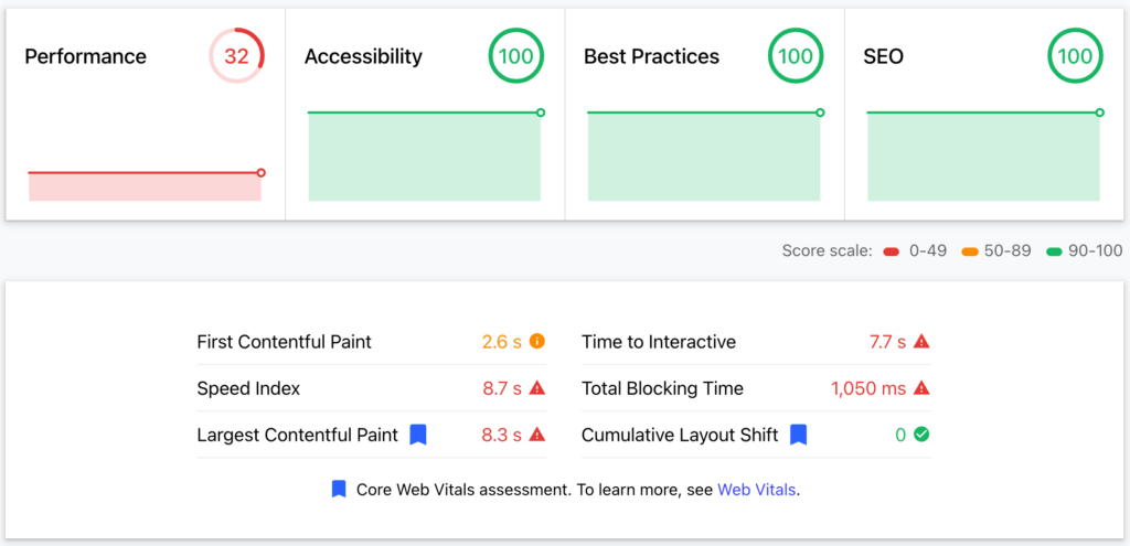 Web.dev Measure Low Performance Score